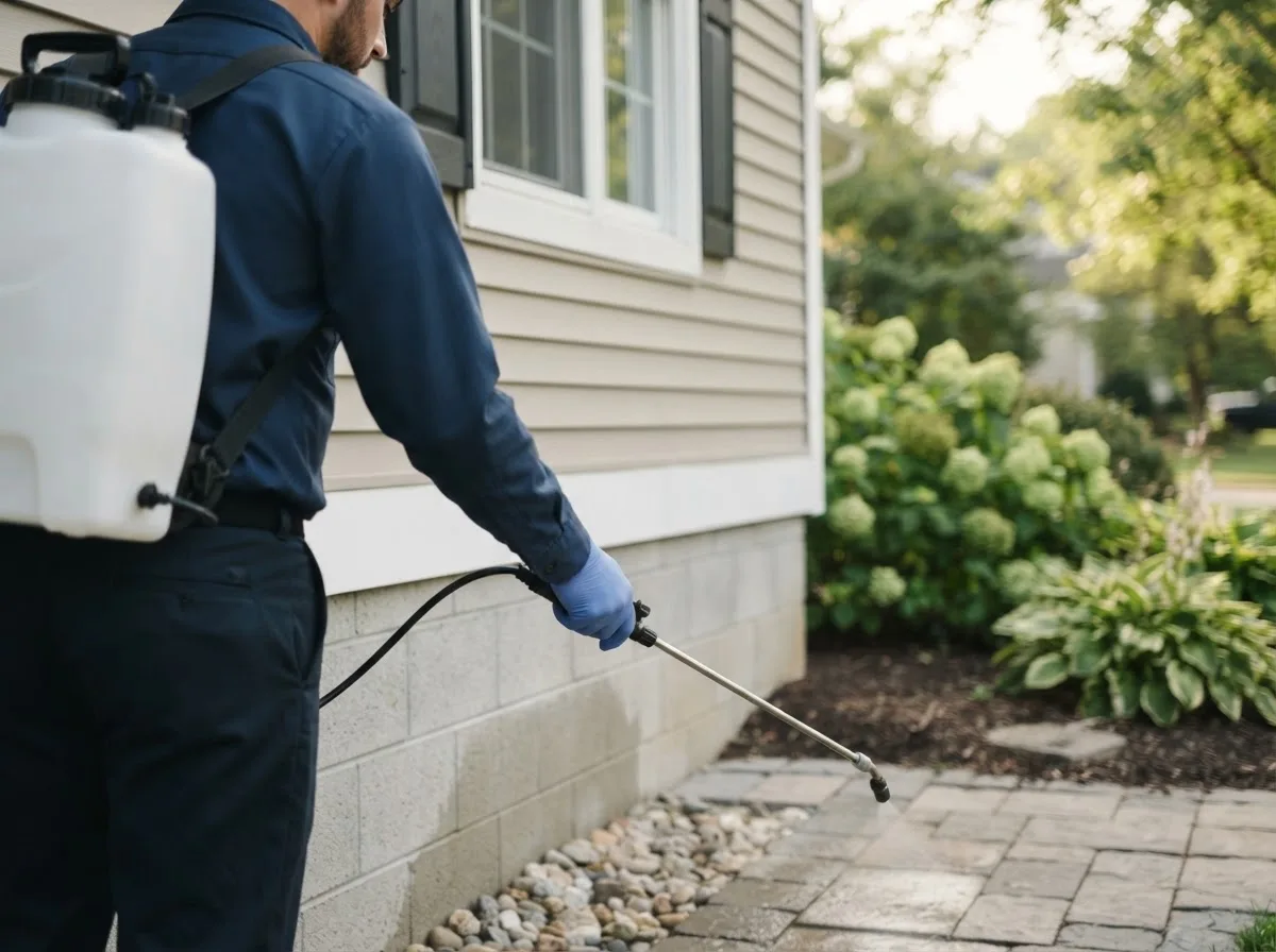 Pest control technician inspecting a home in Edinburg, ND